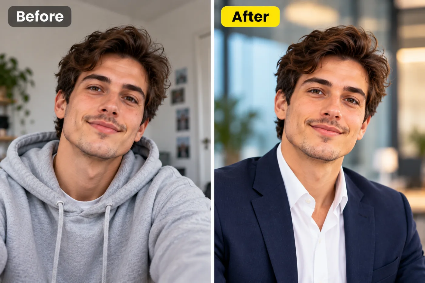 LinkedIn Profile Picture Maker — before and after