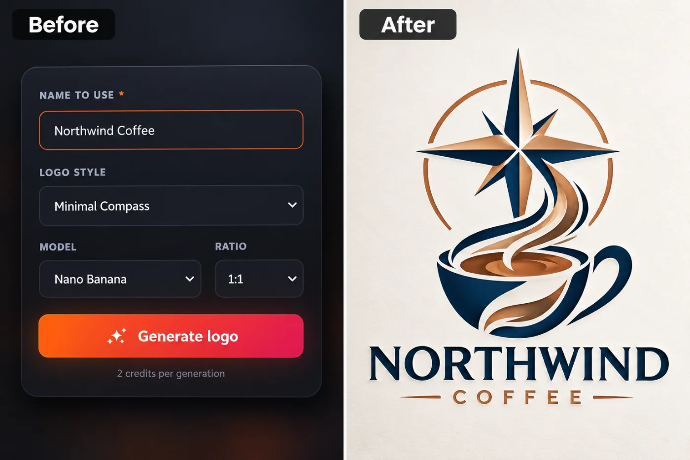 AI Logo Maker — before and after