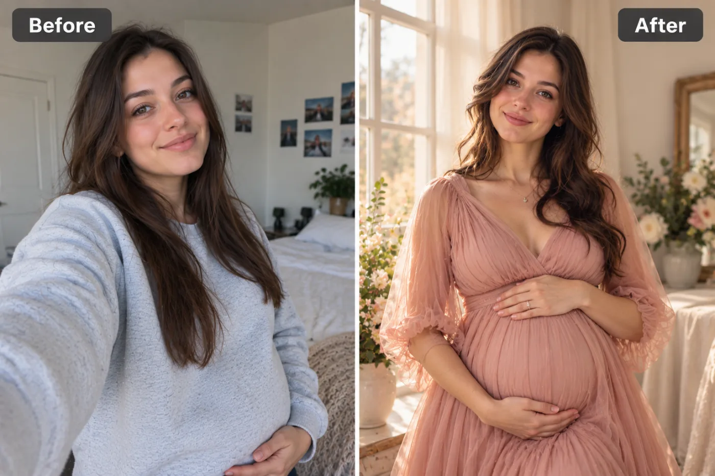 Maternity Photoshoot Editor — before and after