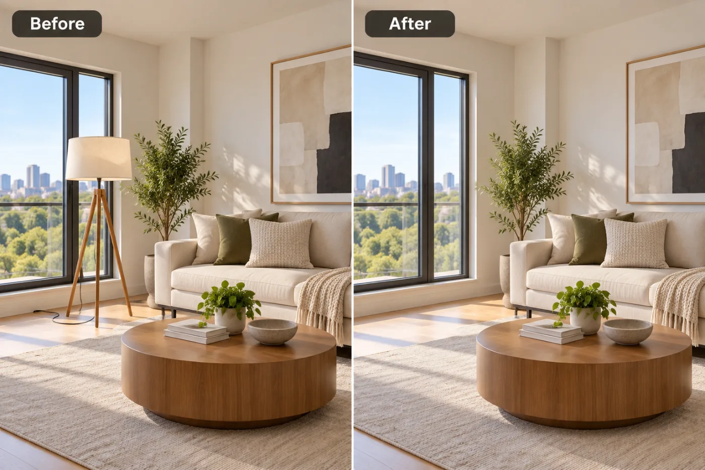 AI Object Remover — before and after