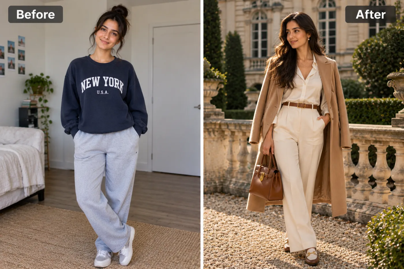 AI Old Money Aesthetic Photo — before and after