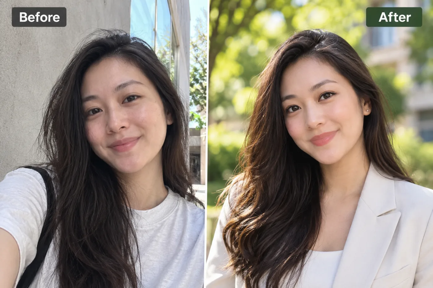 Outdoor Headshot Generator — before and after