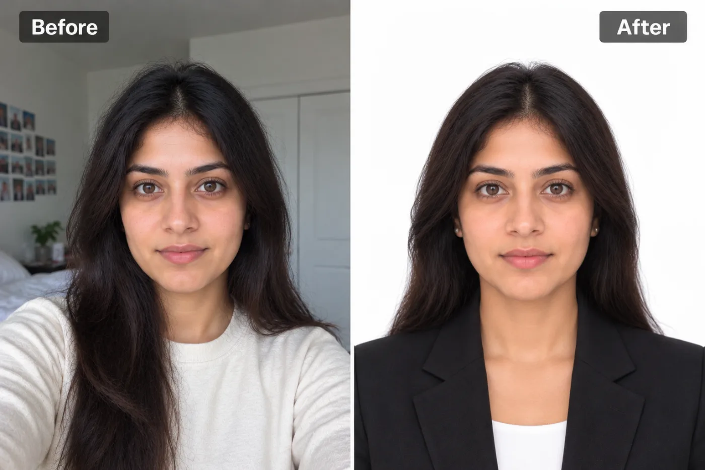 AI Passport Photo Maker — before and after