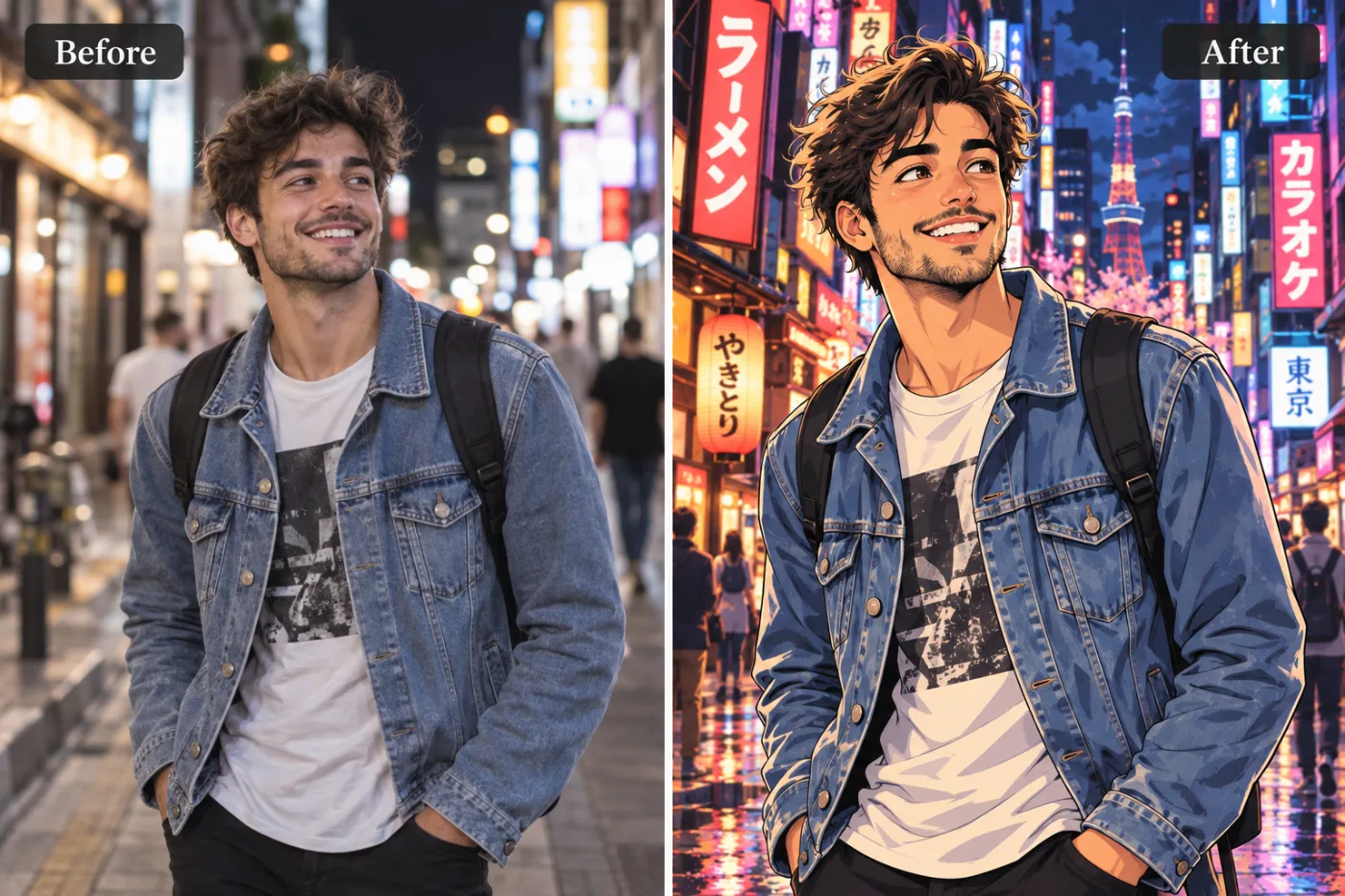 Photo to Anime Converter — before and after