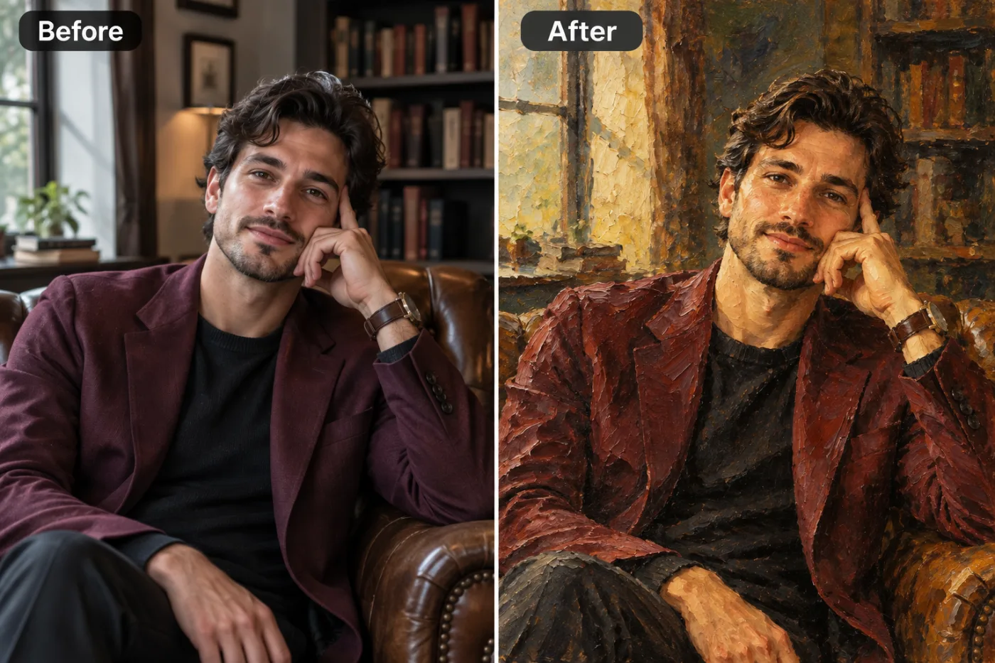 Photo to Oil Painting — before and after