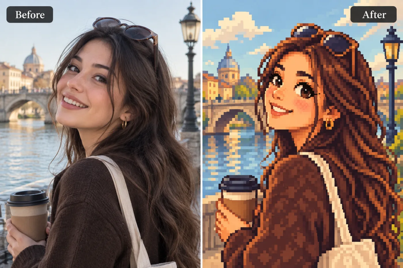 Pixel Art Generator — before and after