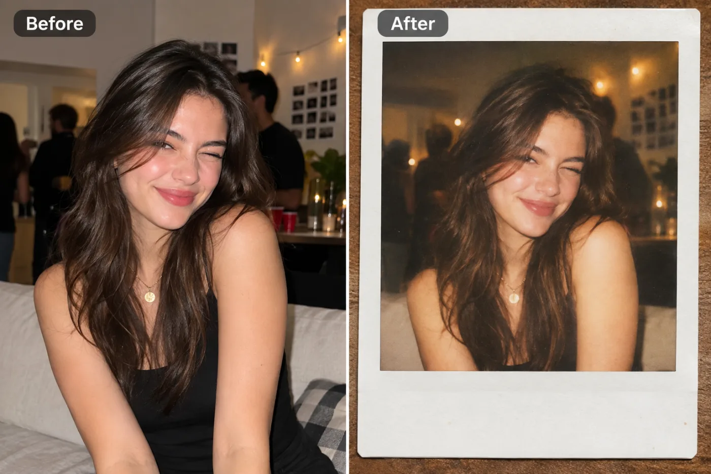 AI Polaroid Photo Maker — before and after