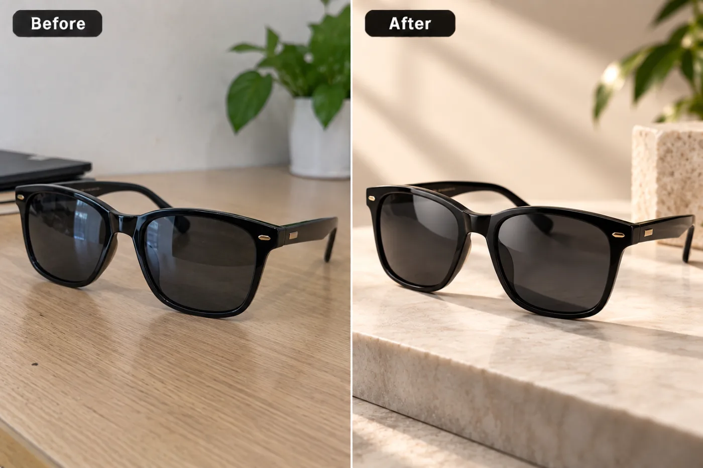 AI Product Photoshoot — before and after