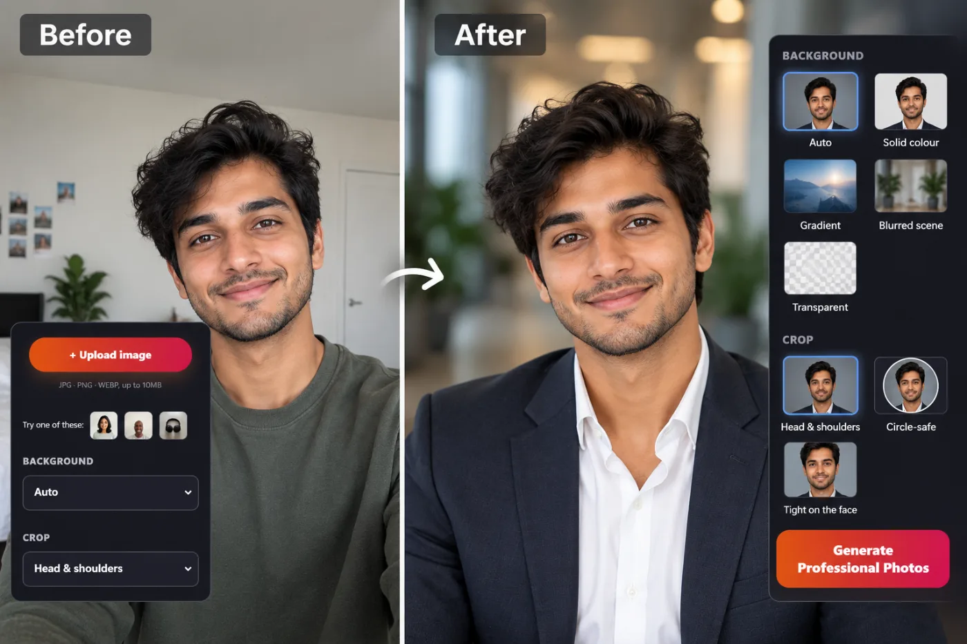 Profile Picture Maker — before and after