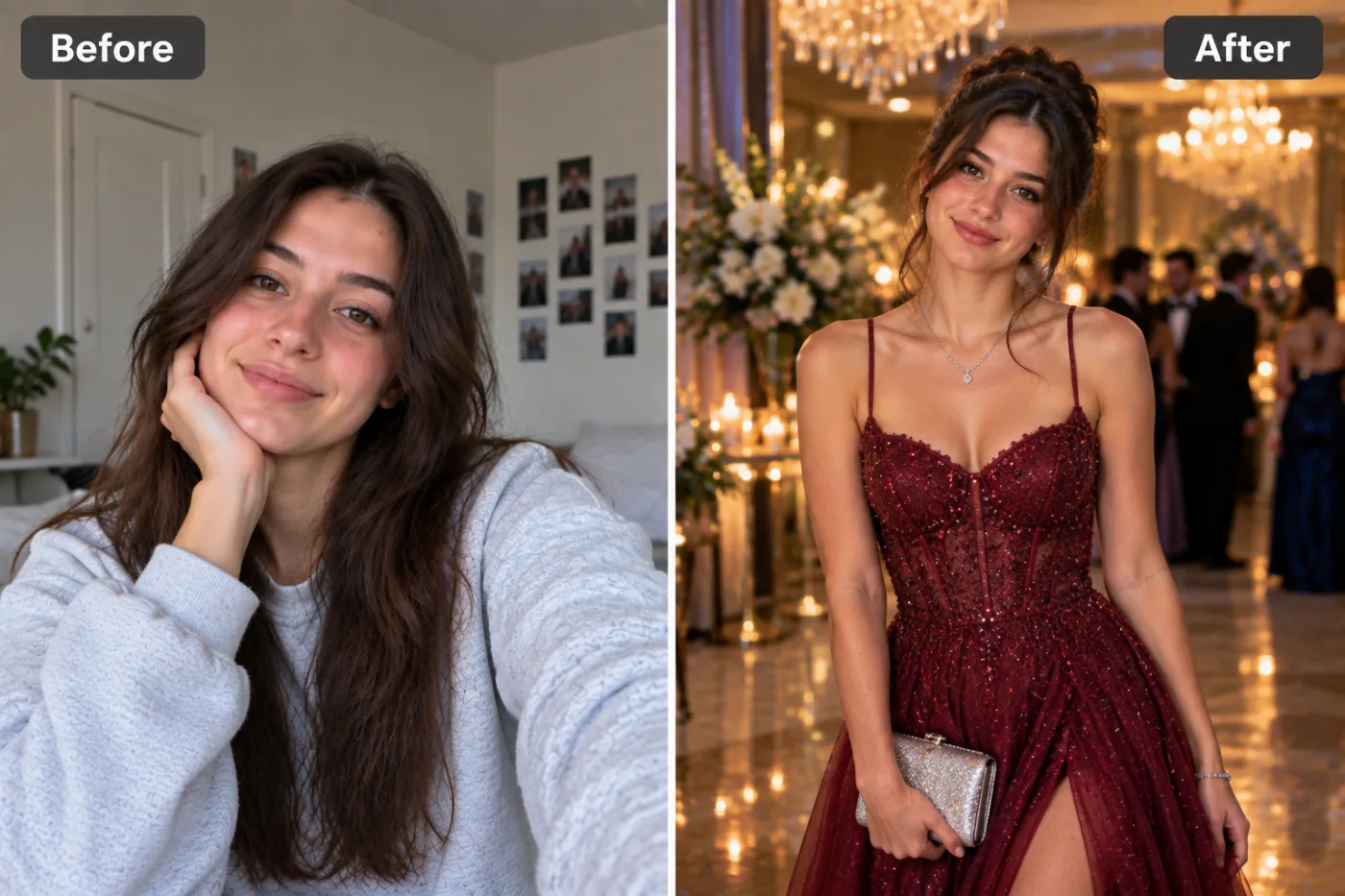 AI Prom Photo Maker — before and after