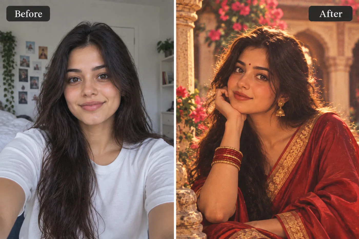 Retro 90s Bollywood Photo Editor — before and after