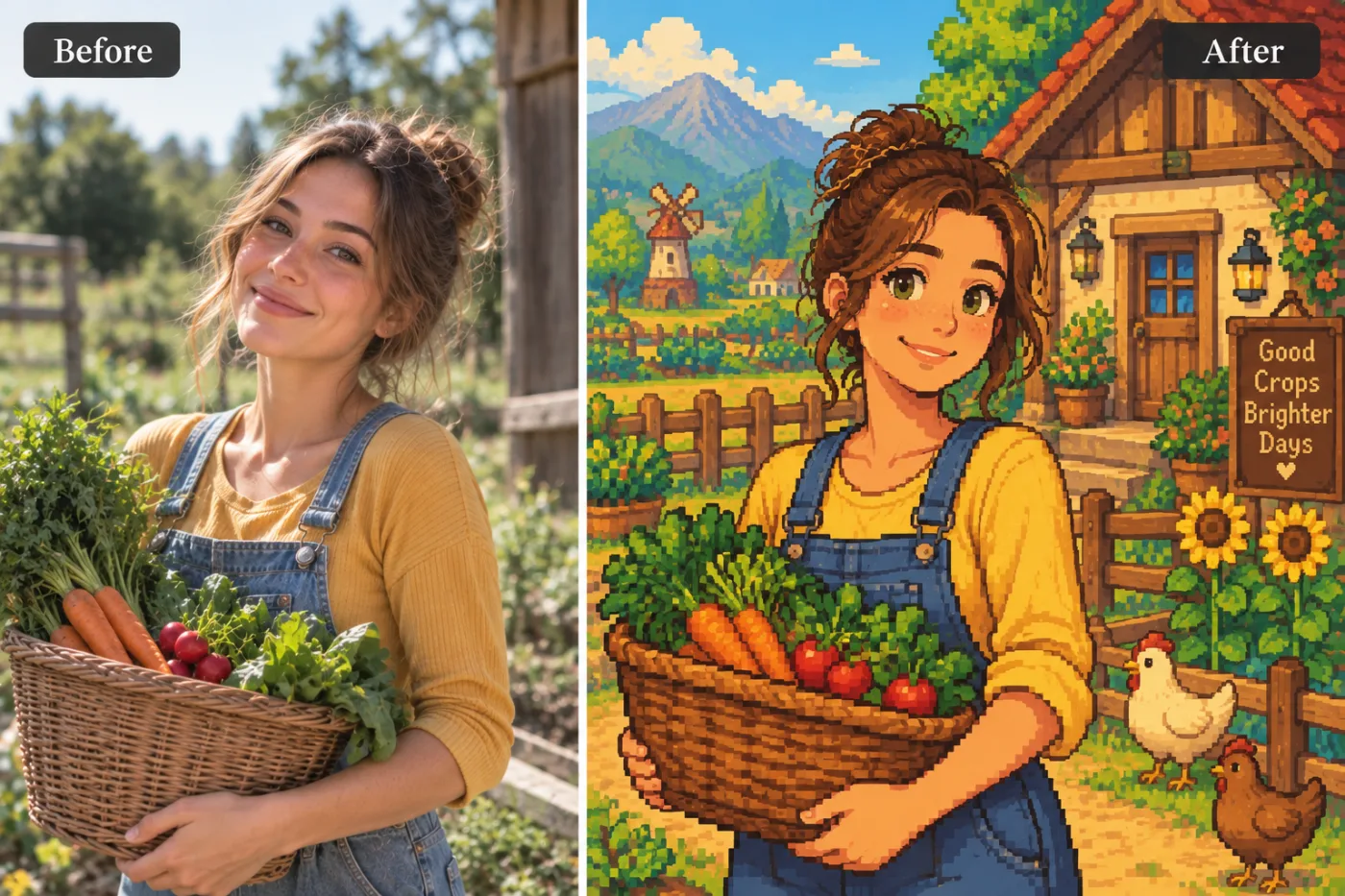 Pixel Farm Avatar Maker — before and after