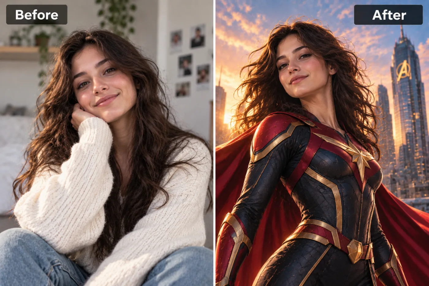 Superhero Generator — before and after