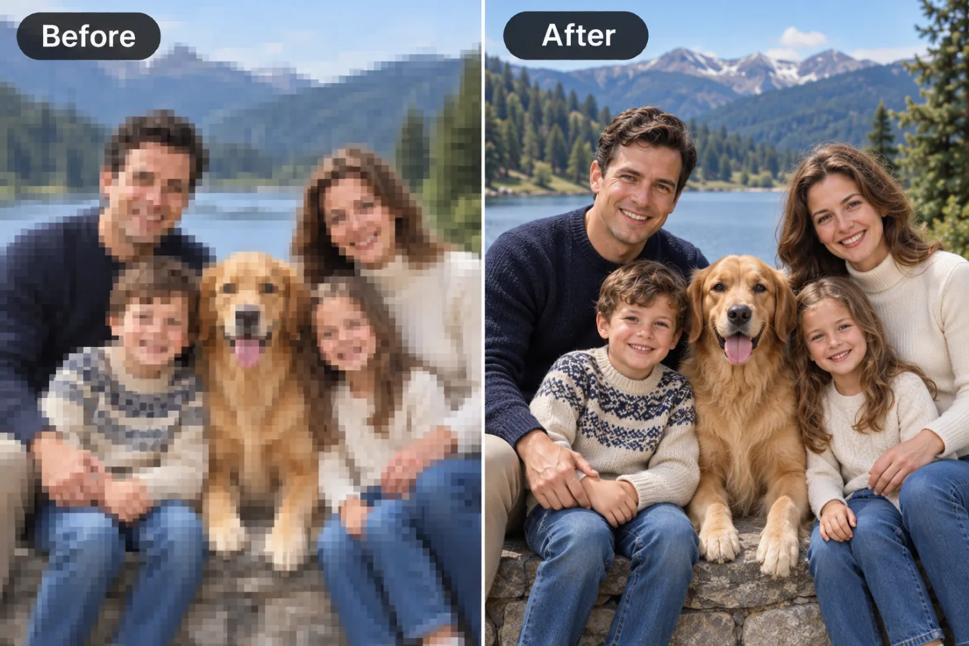 Unpixelate Image — before and after