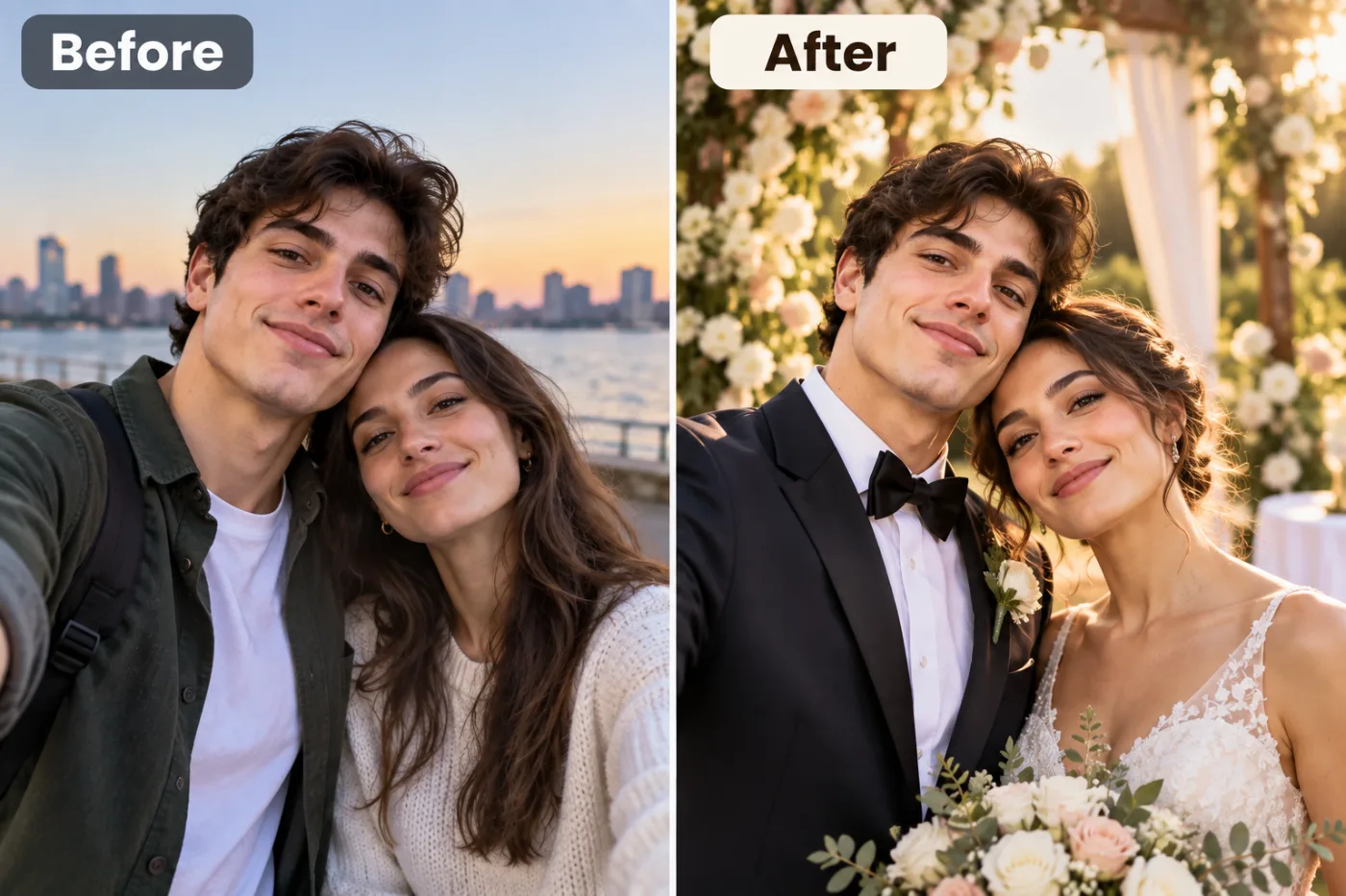 AI Wedding Invitation Photo Maker — before and after