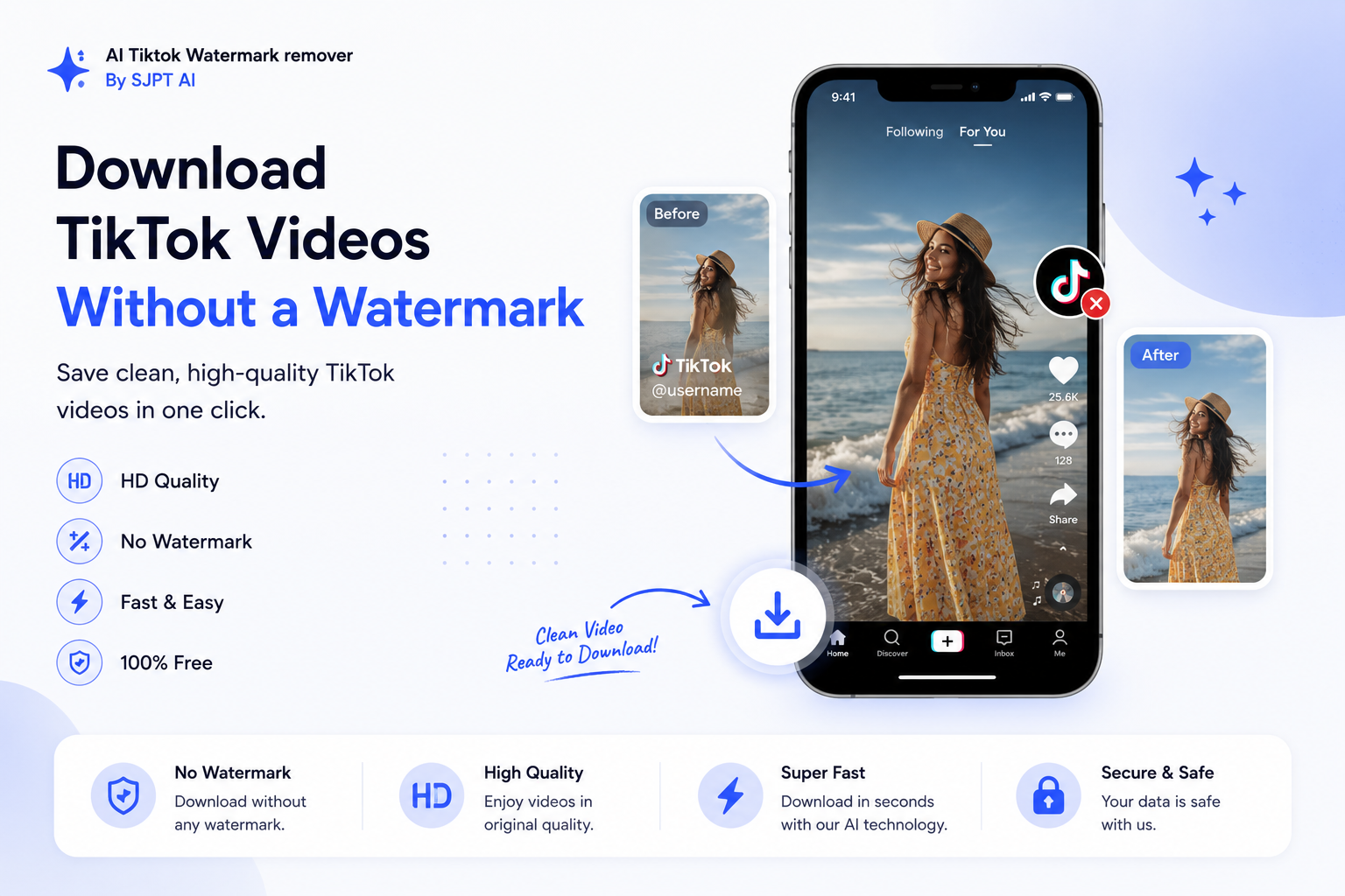 Remove the TikTok watermark and download the video in HD — before and after